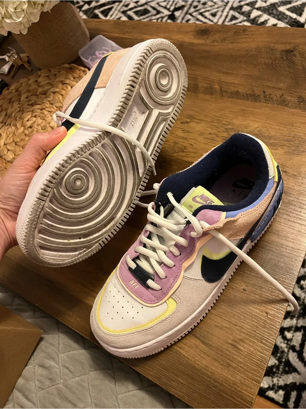 Nike Air Force 1 Low — White, Navy, Pink & Yellow Accent